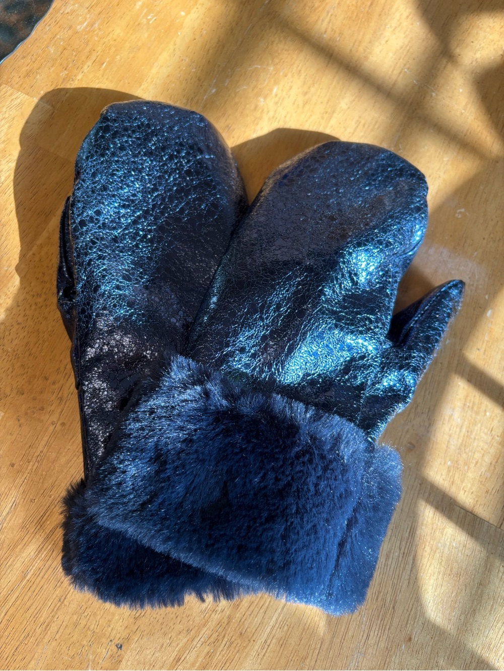Anthropologie Luxury Navy Faux-Fur Cuff Mittens - NWOT